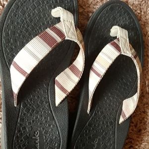 Brown and Tan Striped Flip flops